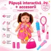 Set pentru copii cu papusa interactiva de 25 cm, carucior landou cu structura metalica si accesorii