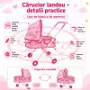 Set pentru copii cu papusa interactiva de 25 cm, carucior landou cu structura metalica si accesorii