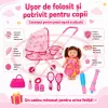 Set pentru copii cu papusa interactiva de 25 cm, carucior landou cu structura metalica si accesorii