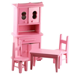 Bucatarie de jucarie pentru papusi, din lemn cu 4 piese, Roz