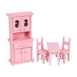 Bucatarie de jucarie pentru papusi, din lemn cu 4 piese, Roz