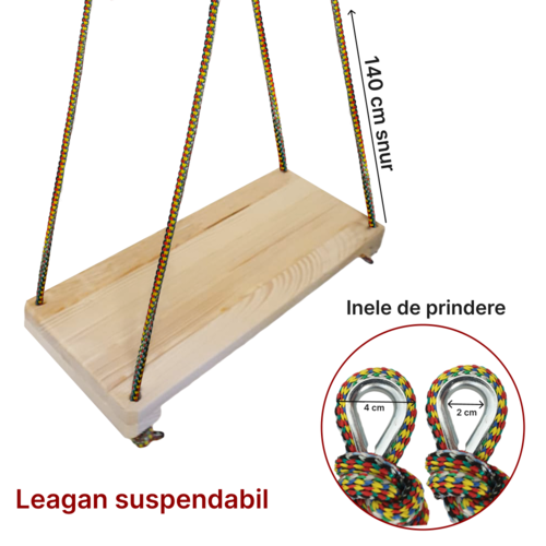 Leagan clasic pentru copii din lemn natur, 47 x 20 x 2 cm, 3+ ani