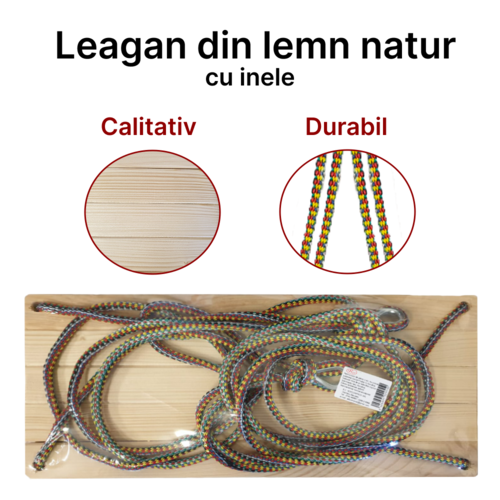 Leagan clasic pentru copii din lemn natur, 47 x 20 x 2 cm, 3+ ani
