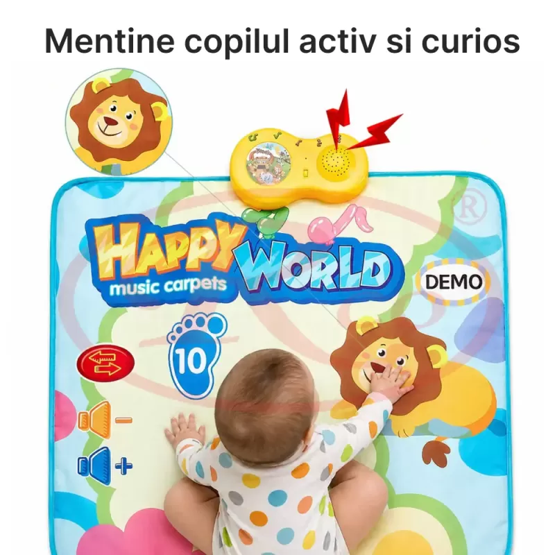 Covor muzical 158 x 70 cm, cu 28 de sunete si melodii, oprire automata, volum ajustabil si atingere tactila, educativ si interactiv