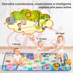Covor muzical 158 x 70 cm, cu 28 de sunete si melodii, oprire automata, volum ajustabil si atingere tactila, educativ si interactiv