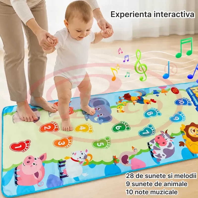 Covor muzical 158 x 70 cm, cu 28 de sunete si melodii, oprire automata, volum ajustabil si atingere tactila, educativ si interactiv