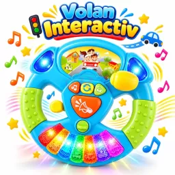 Volan interactiv pentru copii cu lumini, sunete si pian cu 7 clape, 18 luni+