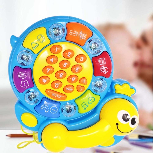 Telefon interactiv de jucarie cu lumini, muzica si sunete de animale, Albastru