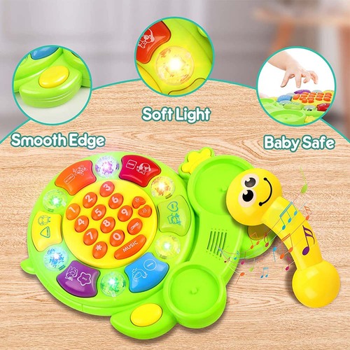 Telefon interactiv de jucarie cu lumini, muzica si sunete de animale, Verde