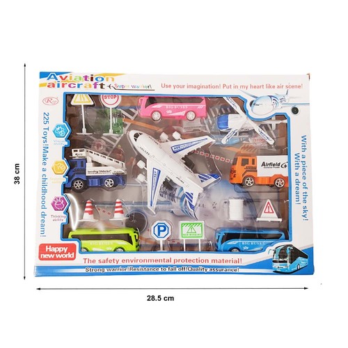 Set Avion cu vehicule de aeroport si accesorii,15 piese