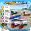 Set mini aeroport pentru copii cu avion, vehicule de serviciu, indicatoare, conuri si plansa de joc