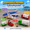 Set mini aeroport pentru copii cu avion, vehicule de serviciu, indicatoare, conuri si plansa de joc
