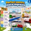 Set mini aeroport pentru copii cu avion, vehicule de serviciu, indicatoare, conuri si plansa de joc