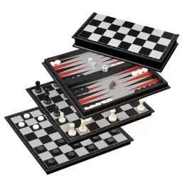 Jocul 3 in 1 de sah, table si dame magnetic, 25 cm