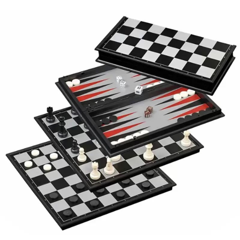 Jocul 3 in 1 de sah, table si dame magnetic, 36 cm