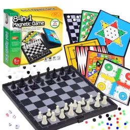 Set Jocuri de Societate Clasice 8 in 1, educative pentru copii, 2-4 jucatori, 8+ani