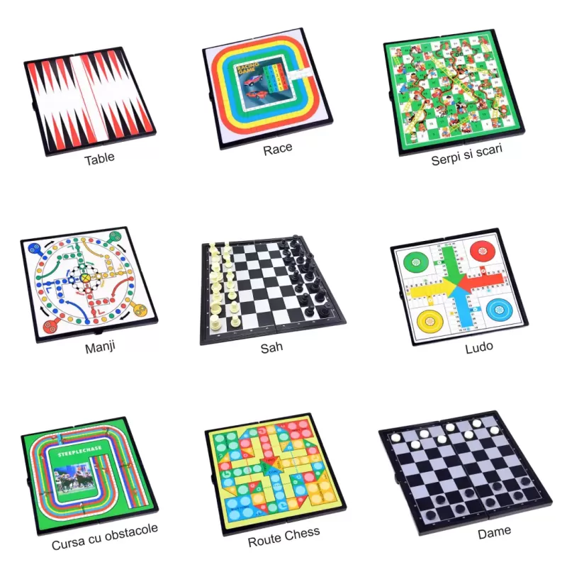 Set Jocuri de Societate Clasice 18 in 1, educative pentru copii, 2-4 jucatori, 8+ani
