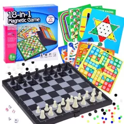 Set Jocuri de Societate Clasice 18 in 1, educative pentru copii, 2-4 jucatori, 8+ani