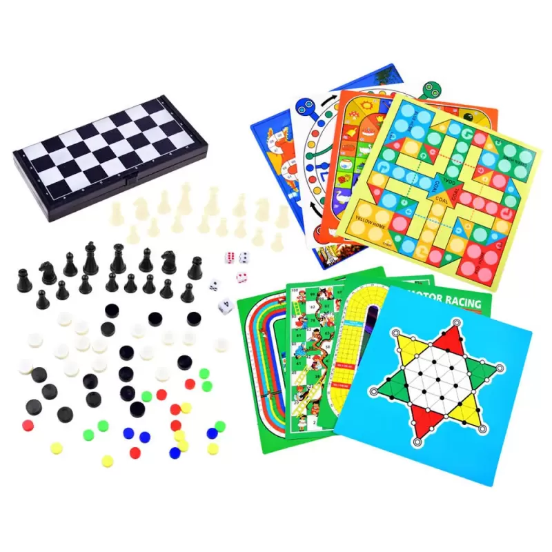 Set Jocuri de Societate Clasice 18 in 1, educative pentru copii, 2-4 jucatori, 8+ani