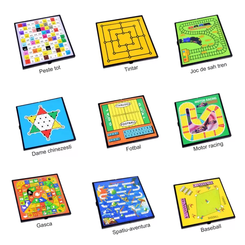 Set Jocuri de Societate Clasice 18 in 1, educative pentru copii, 2-4 jucatori, 8+ani