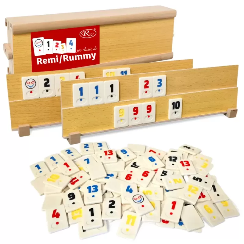Joc Remi/Rummy RCO® – Set clasic in cutie din lemn, piese din piatra (compozit)