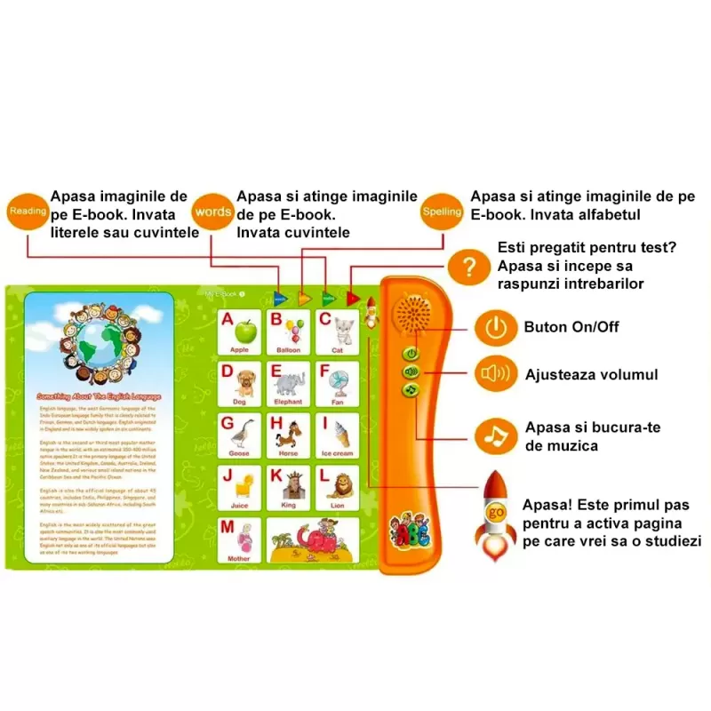 Jucarie Educativa - Carte electronica cu activitati in limba engleza, My E-Book RCO, +3ani
