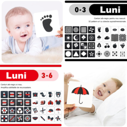 Set 64 carduri stimulare vizuala RCO cu 128 imagini alb negru si color pentru nou-nascuti, bebelusi si copii, cu varsta cuprinsa intre 0-36 luni