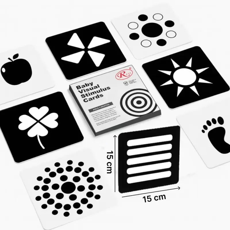 Set 16 carduri flash vizuale, stimulatoare, cu contraste, pentru bebelusi 0-3 luni, 32 imagini alb - negru