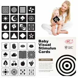 Set 16 carduri flash vizuale, stimulatoare, cu contraste, pentru bebelusi 0-3 luni, 32 imagini alb - negru