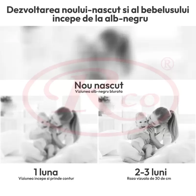 Set 16 carduri flash vizuale, stimulatoare, cu contraste, pentru bebelusi 0-3 luni, 32 imagini alb - negru