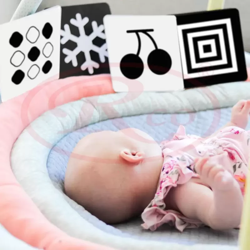 Set 16 carduri flash vizuale, stimulatoare, cu contraste, pentru bebelusi 0-3 luni, 32 imagini alb - negru