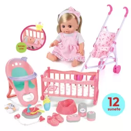 Set Papusa Interactiva cu 12 Sunete si 16 Accesorii 