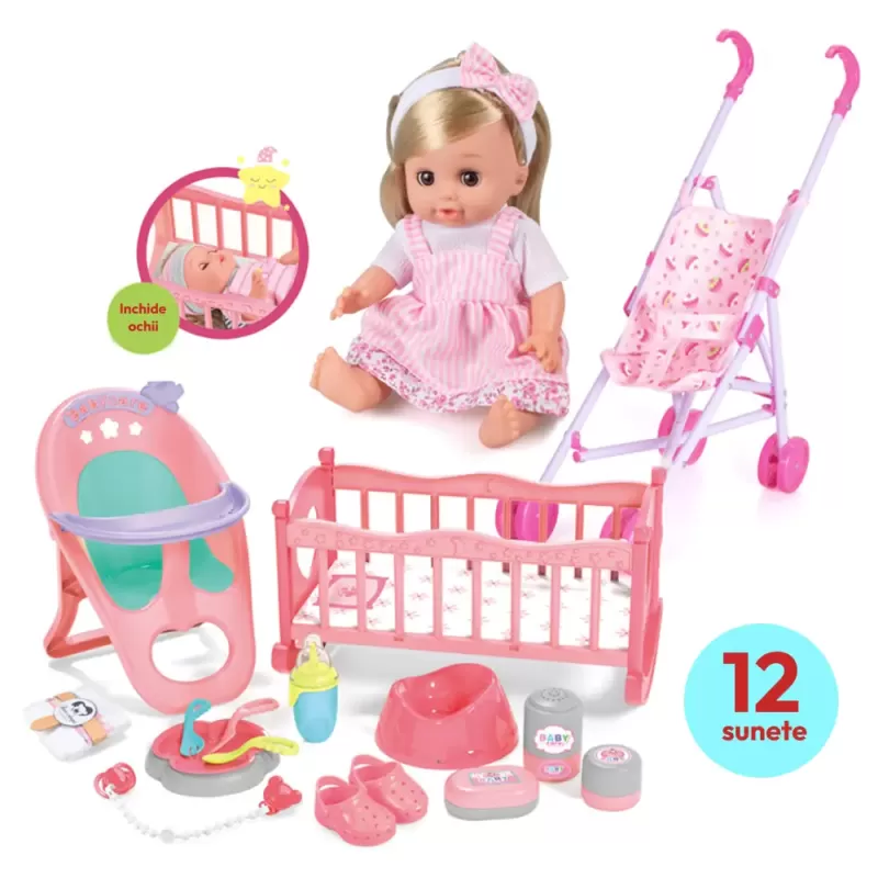 Set Papusa Interactiva cu 12 Sunete si 16 Accesorii 