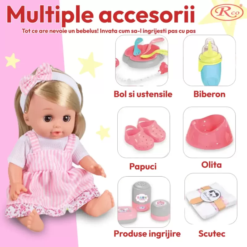 Set Papusa Interactiva cu 12 Sunete si 16 Accesorii 