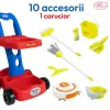 Set de curatenie pentru copii, carucior cu accesorii si aspirator, 11 piese, multicolor, 3+ ani