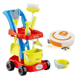 Set de curatenie pentru copii, carucior cu accesorii si aspirator, 11 piese, multicolor, 3+ ani