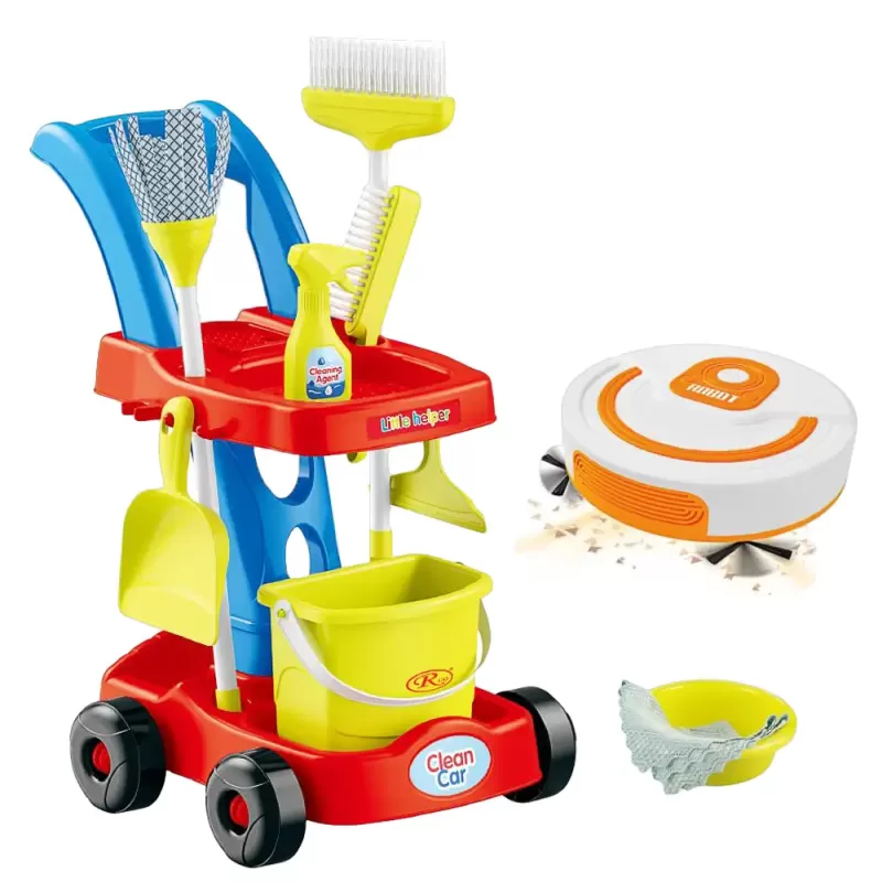 Set de curatenie pentru copii, carucior cu accesorii si aspirator, 11 piese, multicolor, 3+ ani