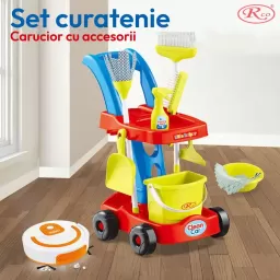 Set de curatenie pentru copii, carucior cu accesorii si aspirator, 11 piese, multicolor, 3+ ani