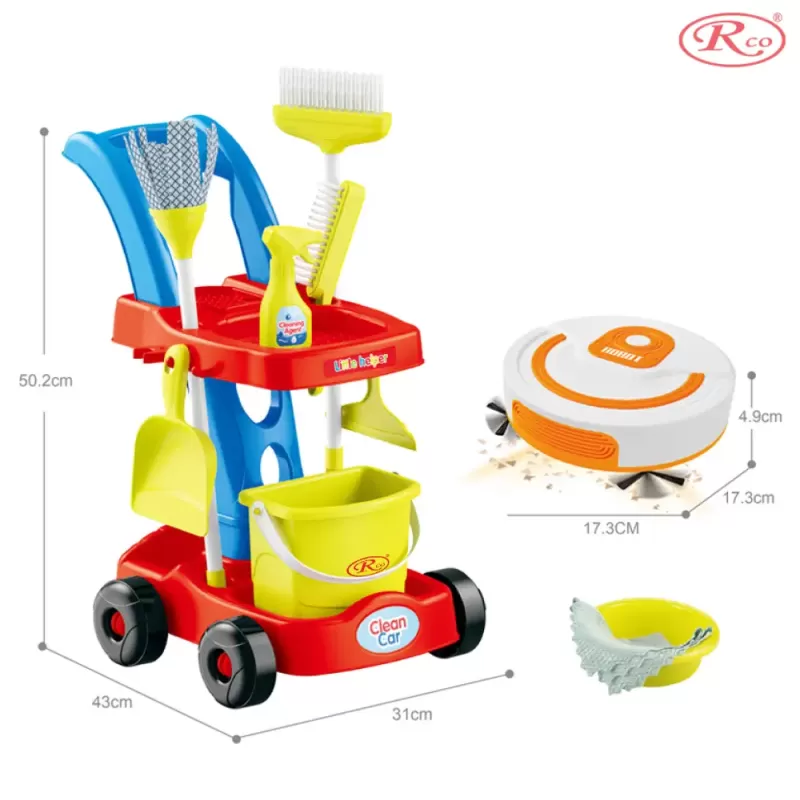 Set de curatenie pentru copii, carucior cu accesorii si aspirator, 11 piese, multicolor, 3+ ani