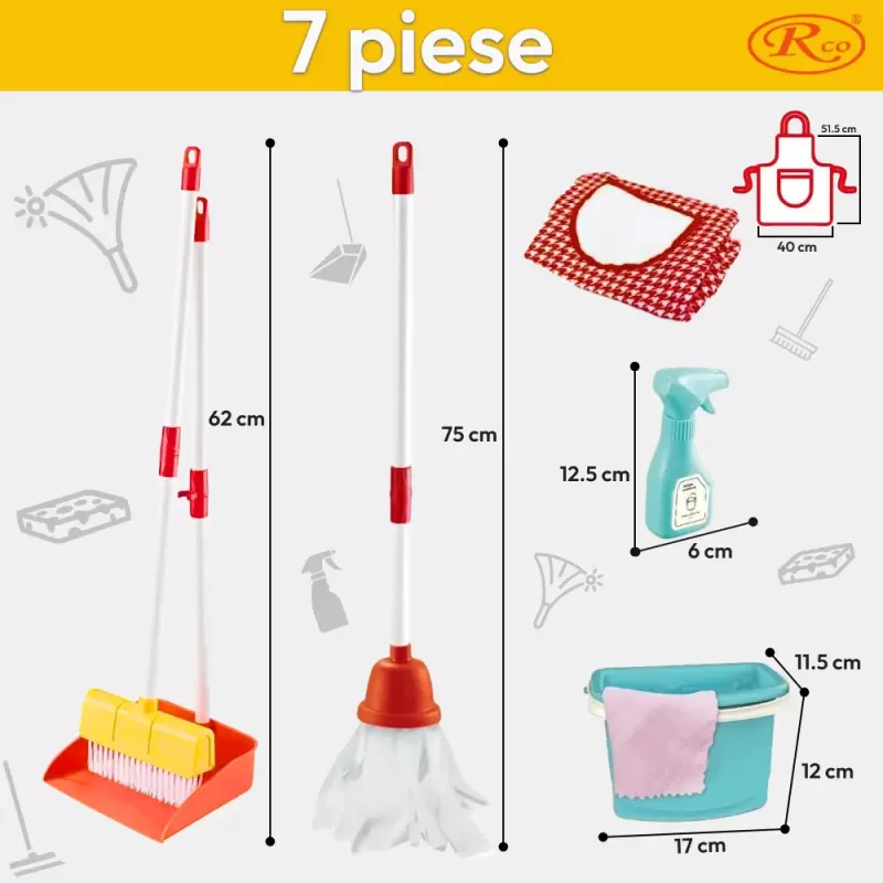 Set de curatenie pentru copii, 7 piese, multicolor, 3+ ani