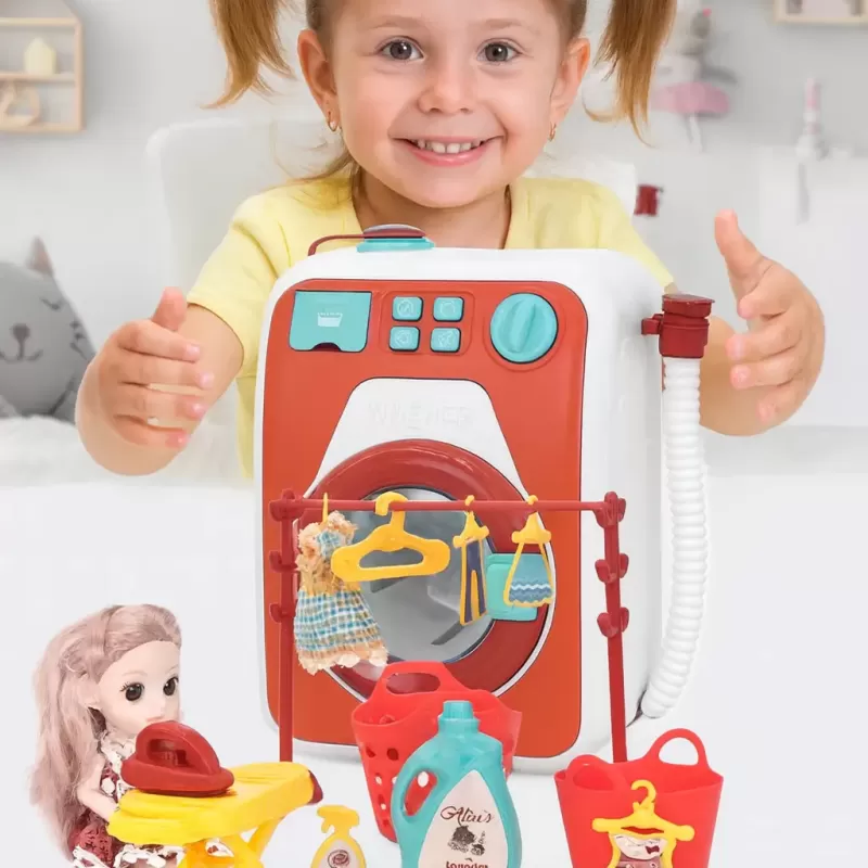 Masina de Spalat Interactiva cu Accesorii pentru Copii, 3 Programe, Lumini si Sunete 