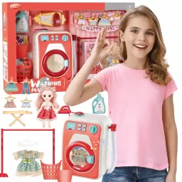 Masina de Spalat Interactiva cu Accesorii pentru Copii, 3 Programe, Lumini si Sunete 