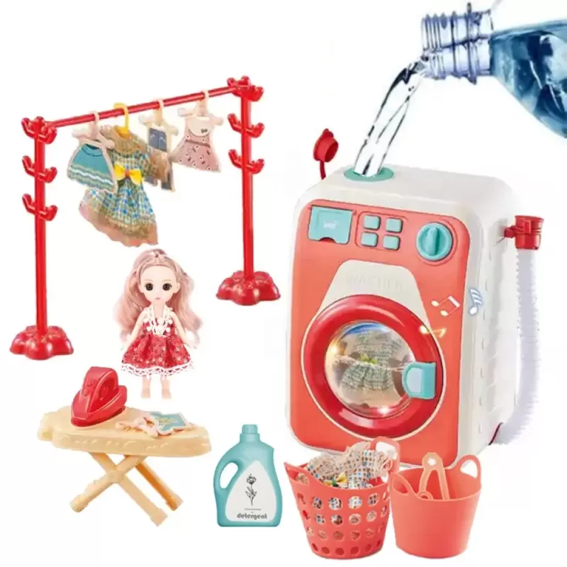 Masina de Spalat Interactiva cu Accesorii pentru Copii, 3 Programe, Lumini si Sunete 