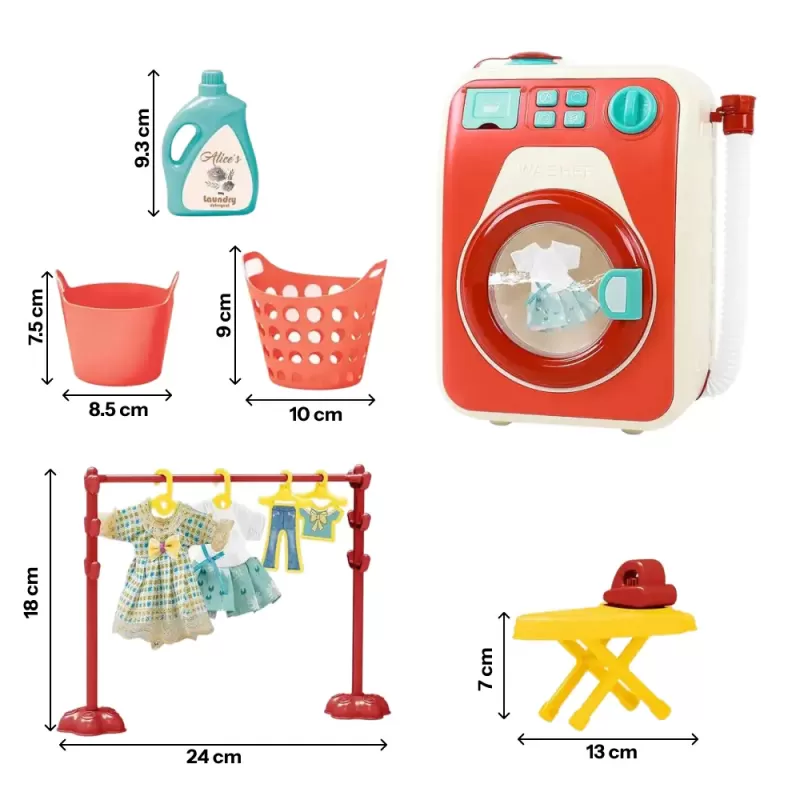 Masina de Spalat Interactiva cu Accesorii pentru Copii, 3 Programe, Lumini si Sunete 