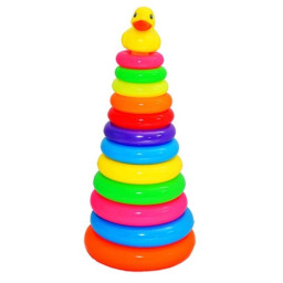 Jucarie educativa Rata cu 12 cercuri multicolore de stivuit, 40 x 18 cm