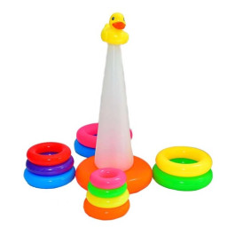 Jucarie educativa Rata cu 12 cercuri multicolore de stivuit, 40 x 18 cm