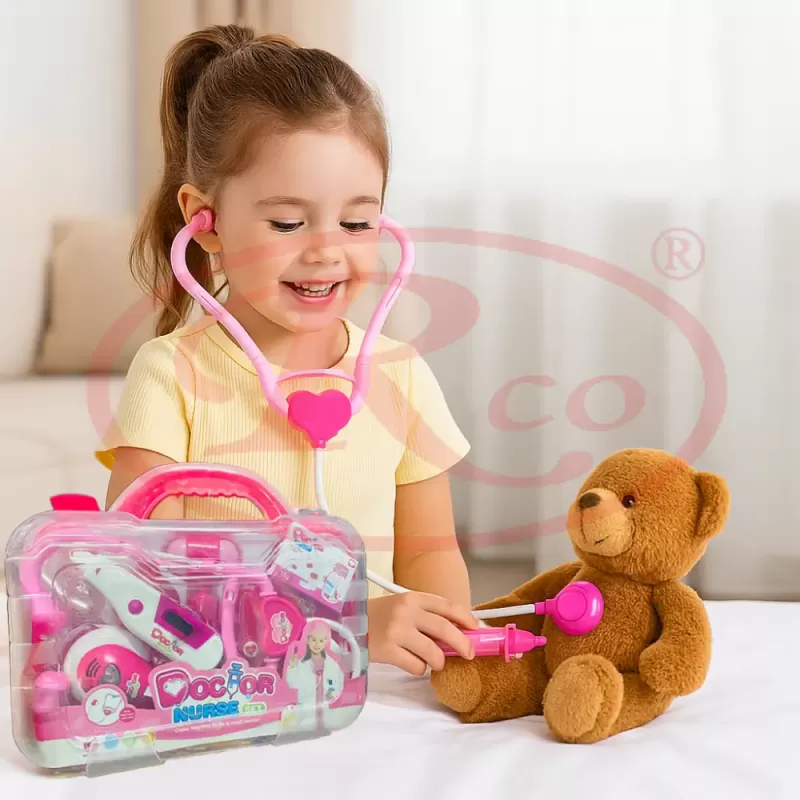 Set Trusa Doctor Copii – Kit Medical Interactiv cu Sunete si Lumini, Accesorii Complete, Roz