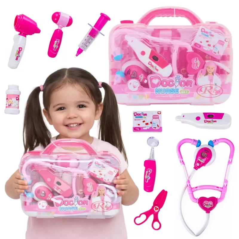 Set Trusa Doctor Copii – Kit Medical Interactiv cu Sunete si Lumini, Accesorii Complete, Roz