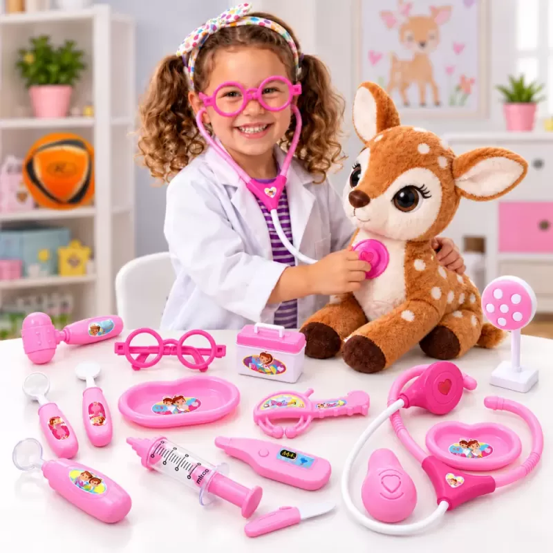 Trusa medicala de jucarie pentru copii, set doctor cu 14 piese, stetoscop si valiza