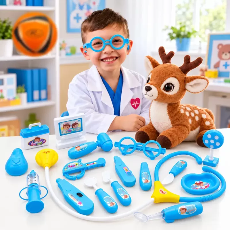 Trusa medicala de jucarie pentru copii, set doctor cu 14 piese, stetoscop si valiza